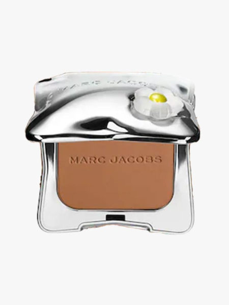 Silver container of Marc Jacobs Beauty Legally Bronze Bronzer on light gray background